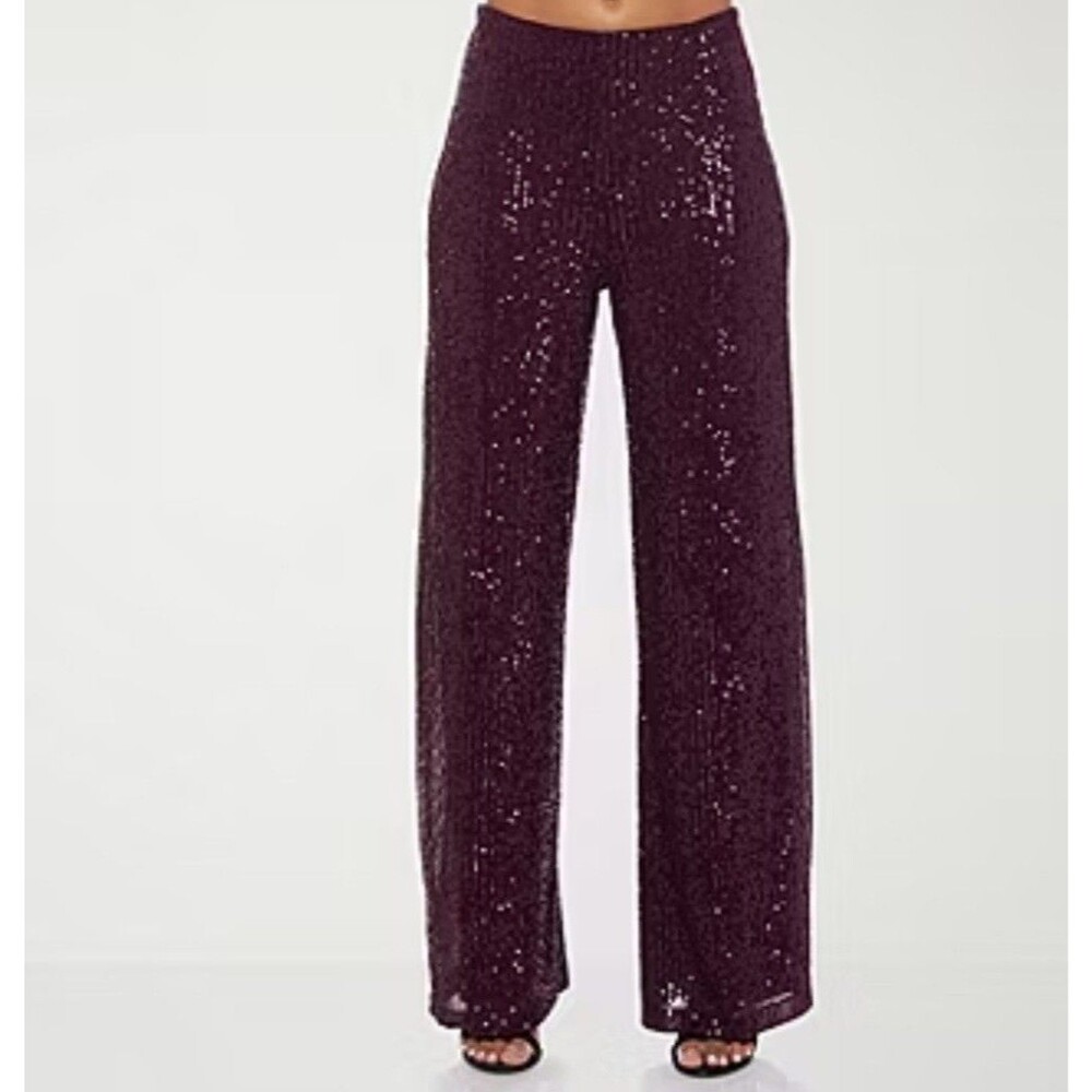 Premier Amor Burgundy Sequin Pants Women's Size XL Elastic Waist Pull On NWT